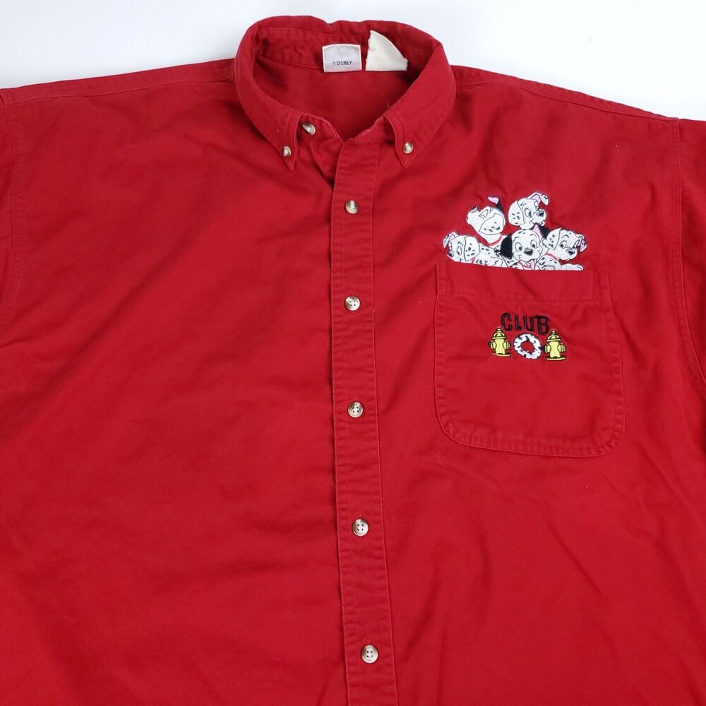 XXL VTG Disney 101 Dalmatians Long Sleeve Red Button-Down EMBROIDERED Shirt